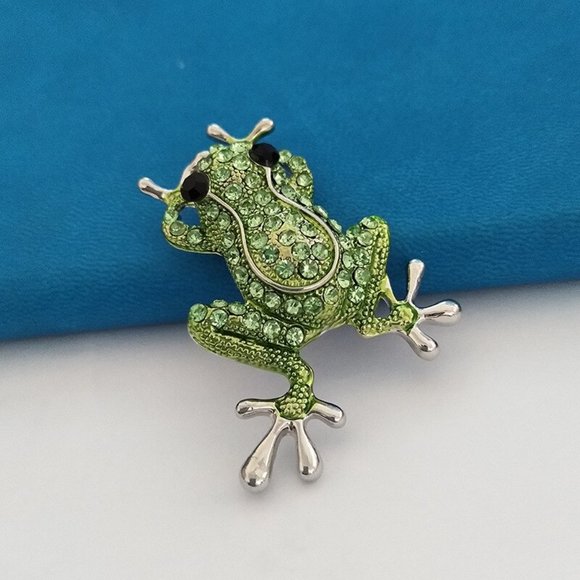 Rhinestone Frog Brooch Pin - Picture 2 of 2